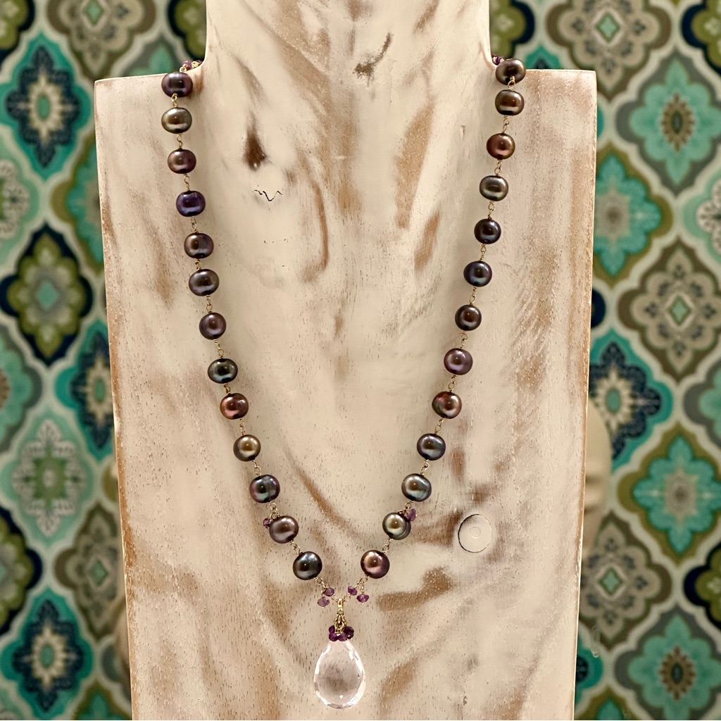 14k Tahitian Pearl And Quartz Necklace
